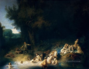 アクタイオンとカリスト・レンブラントの物語を聴きながら入浴するダイアナ Oil Paintings